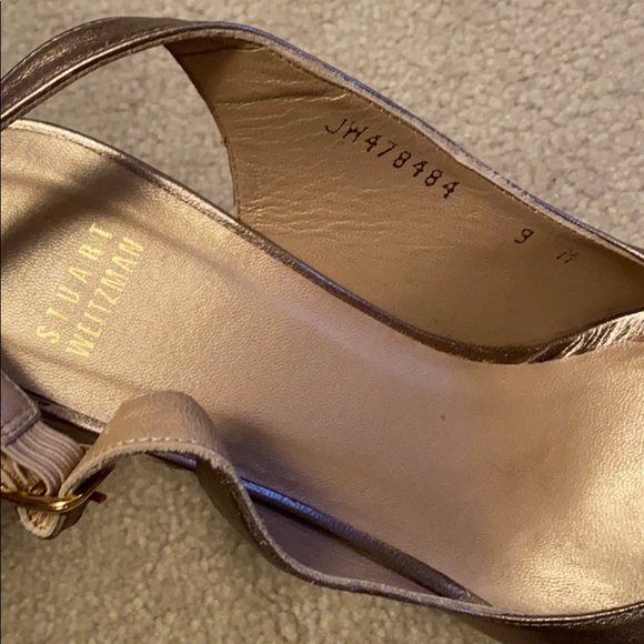 Stuart Weitzman gold Metallic peep toe wedge sling back espadrille Sandal size 9 - Picture 7 of 7
